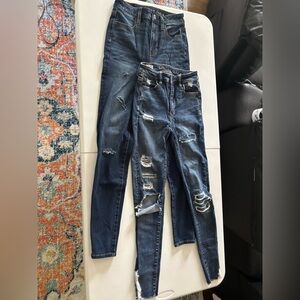 2 Pair American Eagle Outfitters Women's High Rise Blue Jeans